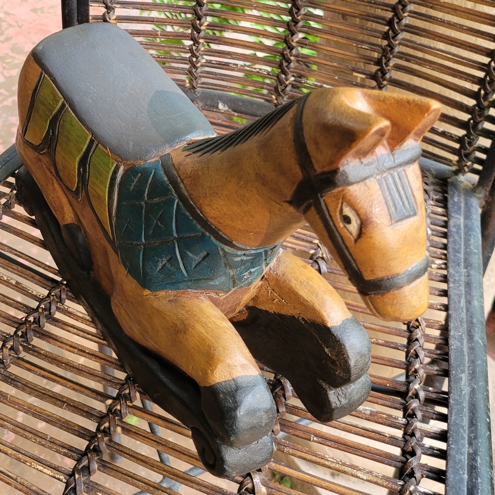⭐️Vintage Carved Wooden Rocking Horse
